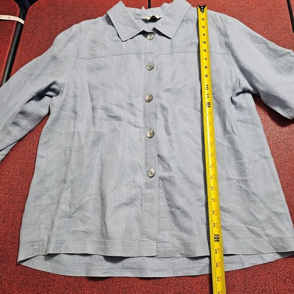 Orvis Blue Linen Button Up Shirt S Mother of Pearl Lagenlook Coastal Relaxed - Picture 10 of 10